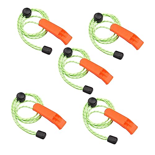 ifundom 1set High Pitch Emergency Whistles with Hanging Ropes for Outdoor Camping Hiking Fishing and Dog Training Durable Safety Whistles for Lifeguard Rescue and Survival Signaling 5pcs