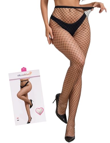 ohyeahlady Tamanho grande meias grade mulher de cintura alta malha collant de rede meia-calça elástico Fishnet meias Tights lingerie roupa interior feminina Lingerie Curvy em caixa, Preto