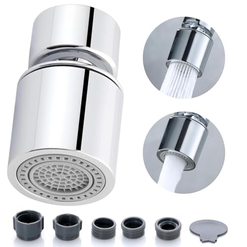Aireador Grifo Cocina - Aireador Grifo Lavabo - 2 Modos de Salida de agua - Giro 360º y Angulo de 45º - Adaptador Grifo Cocina - Difusor Grifo - Apto para la Mayoría de Grifos (1 Unidad)