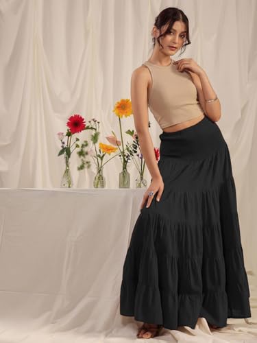 Image of OTABU | Skirt for Women | Tiered Maxi | Smocked Waist Silhouette | Flowing Everyday Wear.
