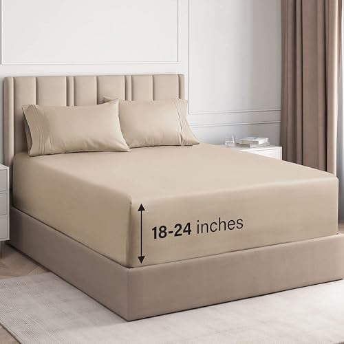 Image of Extra Deep Twin Sheet Set - 4 Piece Breathable and Cooling Sheets - Hotel Luxury Bedding for Women, Men, Kids & Teens - Easy & Secure Fit - Soft, Wrinkle Free and Comfy - Extra Deep Pockets - Cream