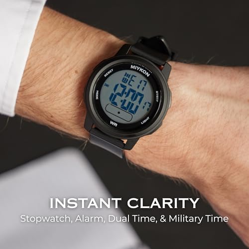 Image of Miykon Ultra-Thin Digital Watch for Men - Minimalist Waterproof Sports Watch with Large Easy to Read Display - Shockproof Resin, Super Illuminator, Stopwatch & Timer, Alarm, Dual Time, 24hr Military Time