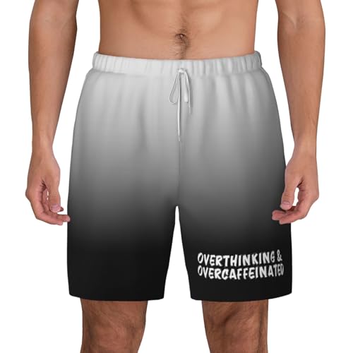 Overthinking & Overcaffeinated Swimming Shorts Compression Liner Swim Trunks Swimwear Bathing Suits,