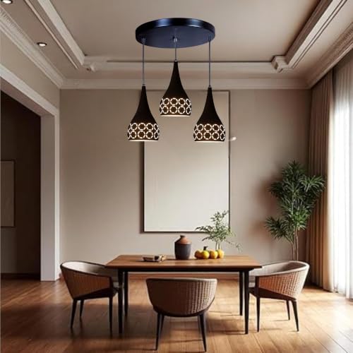Image of GreyWings 3 Light Hanging Light for Home | Black Aluminium Pendant Light with E27 Holder | Modern Ceiling Hanging Lamp for, Bulb Not Included, Cluster Set