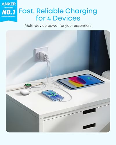 Anker Zolo USB C Charger Block, 4-Port Wall Adapter with 50W Max Output, 2 USB-C and 2 USB-A, Compact and Stable, For iPhone 17/16 Series, iPad, Galaxy, and More (White, Cable Not Included)