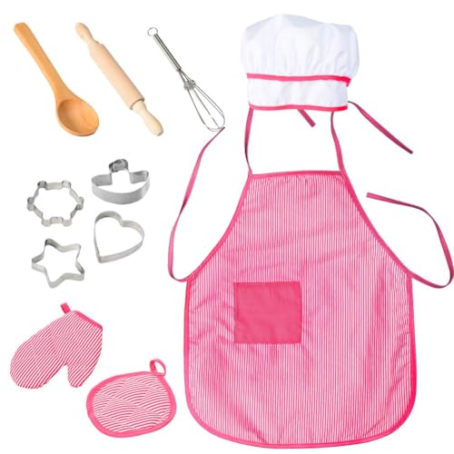 Set de Cuisine Enfant 11 pièces – Costume de Chef Complet avec Tablier et Toque – Accessoires Jeux d’Imitation – Kit Cuisine imperméable pour Fille – Idée Cadeau éducatif – Style rayé