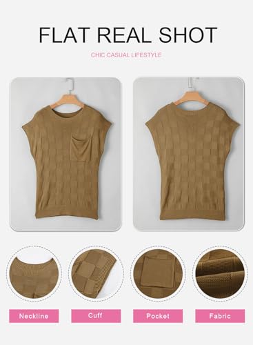 Image of SHEWIN Womens Fall Tops for Women Casual Crewneck Short Sleeve Shirts Cap Sleeve Knit Sweater Vest Summer Tops