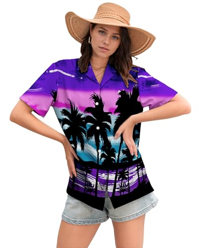 Image of Cromoncent Mommy and Me Matching Hawaiian Outfits Girls & Womens Hawaiian Shirts Tropical Button Down Shirts