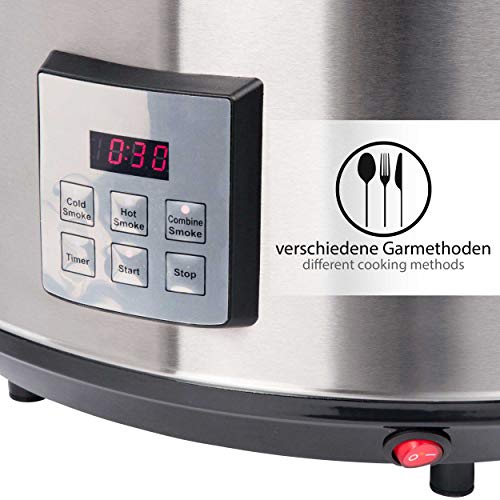 ONVAYA® Räuchertopf elektrisch | Material Edelstahl | Verschiedene Garstufen | Elektrischer Räucherofen in silber und schwarz (Silber/Schwarz Modell 2021)