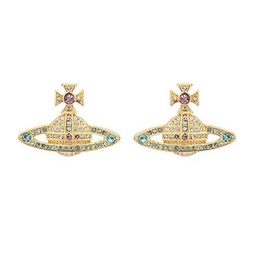 Vivienne Westwood Blue Diamond Orbital Golden Saturn Earrings with special packing box and paper bag