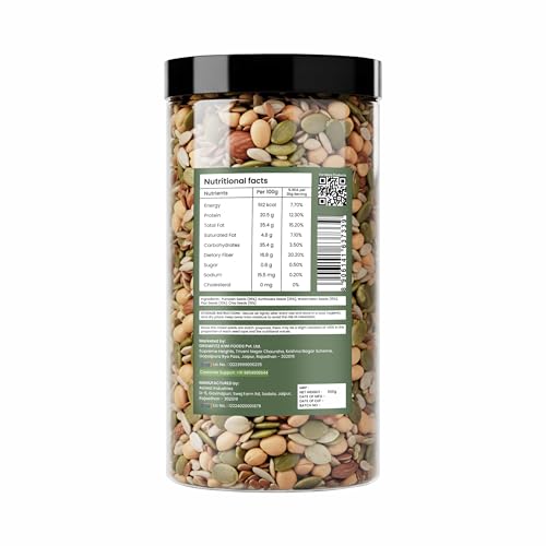 Image of Growfitz 5-in-1 Super Seed Mix | Pack of 2 (500g Each)| 20.5g High Protein & Fiber | Roasted Pumpkin, Sunflower, Flax, Chia, Soy Nuts & Sesame | Healthy Snack | Export Quality Superfood |