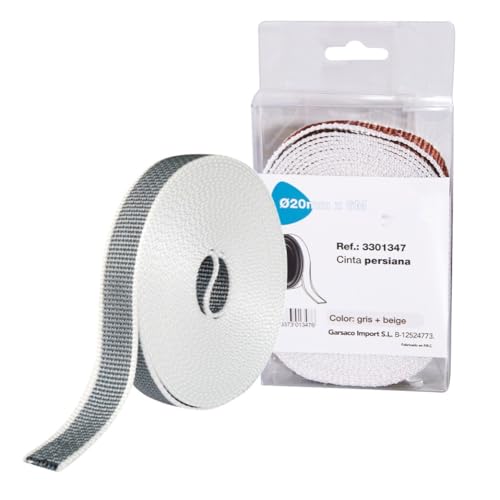 Cinta persiana reversible 6m, 14mm, gris/marrón; ideal para cortinas y decoración de interiores.