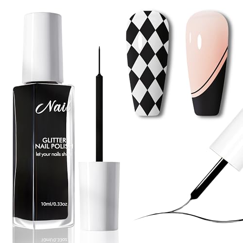 Liner Gel Nagellack - Painting Gel Nagellack Nail Art für Nageldesign, Schnell Trocknend, Kein UV/LED Licht Erforderlich, Dünner Pinsel für Swirl, French Maniküre & Salon Nail Polish - 10ml (Schwarz)