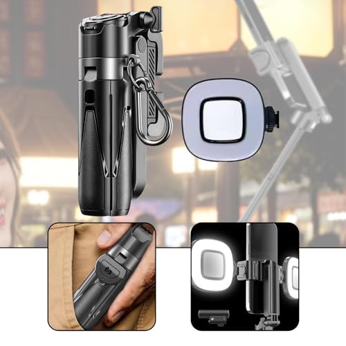 Soporte móvil robusto de aluminio con bastón extensible y batería recargable integrada 4