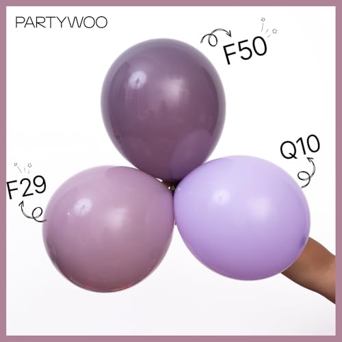 Image of PartyWoo Dusty Purple Balloons 140pcs Different Sizes Pack of 18 12 10 5 Inch Lavender Boho Neutral Balloon Arch Kit for Baby Shower Graduation Butterfly Fairy Birthday Party Decorations Purple-F29