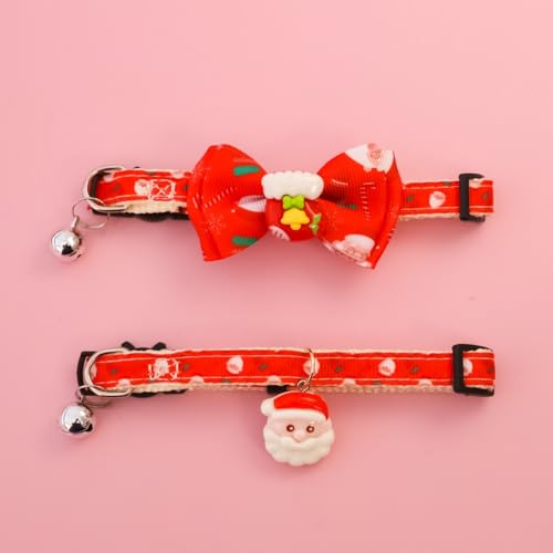 「FLYKING」【2025年のNEWスタイル】犬 猫用 首輪 クリスマス 可愛いペット用 小物 変身 装飾品 鈴付き ペット ネックレス 飾り 調節可能 着脱簡単 わんちゃん ねこちゃん アクセサリー パーティー コスプレキャップ リボン結び 2個セット