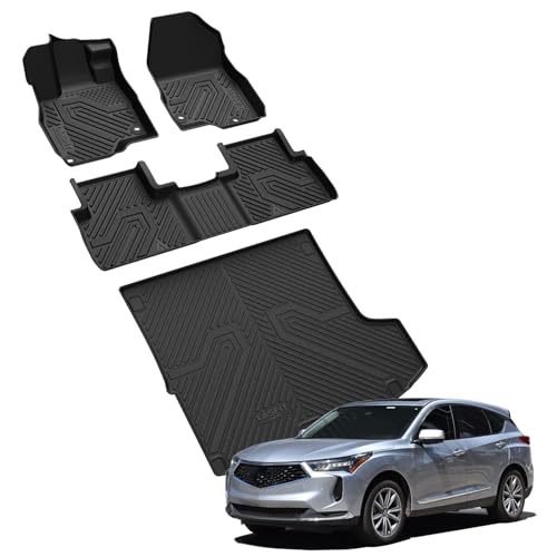 LASFIT Floor Mats & Trunk Cargo Liner for Acura RDX 2019-2026 SUV Custom Fit All Weather TPE Floor Liners 1st & 2nd Row Cargo Mat Set Black