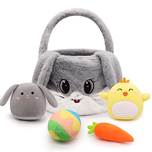 Desdfcer Osterkorb für Kinder, Osterkörbe mit Griff für Ostereierjagd, niedliche Osterdekoration Hasenbeutel gefüllt mit Plüschtieren, Osterthema Party Gunst Ostergeschenke für Jungen Mädchen Cover
