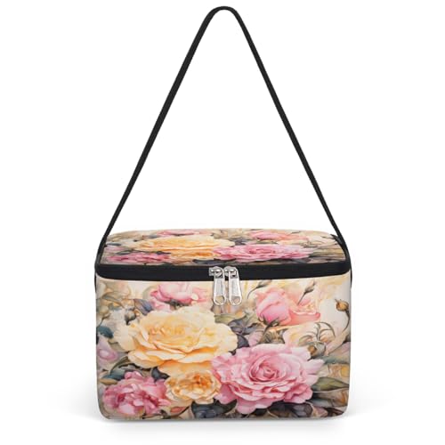 GzLeyigou Blooming Flowers Lunch Bags for Women Men 9 Cans, Hot & Cold Food Delivery Bag Insulated Grocery Bag Insulated Lunch Box Floral Cooler Bag for Office Work Picnic Beach