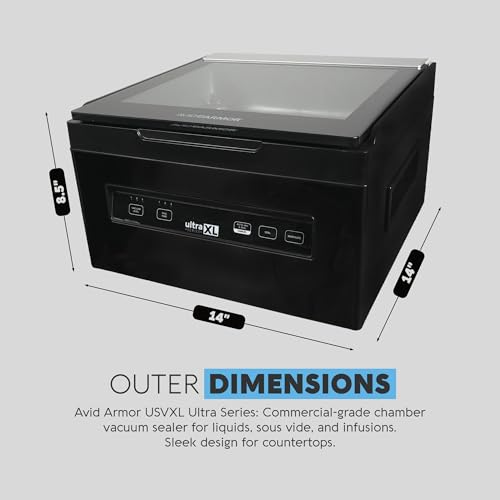 Avid Armor Chamber Vacuum Sealer Machine USVXL Ultra Series 11.5" Seal Bar for Liquid-Rich Wet Foods, Cooking Sous Vide, Infusions. LARGER Size Chamber Sealer Black Color Great for the Countertop