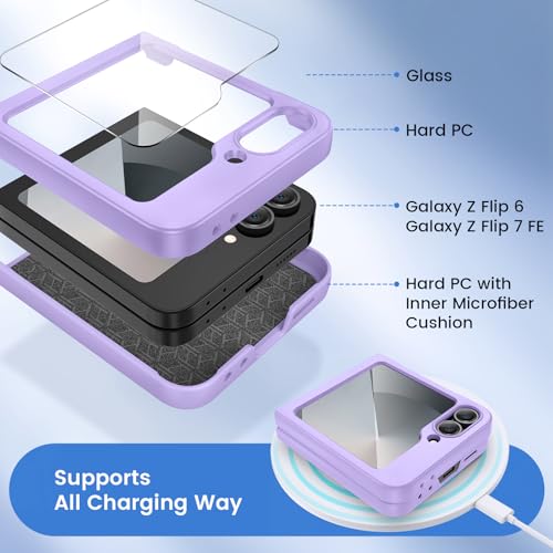 Image of Ruky for Samsung Galaxy Z Flip 6 Case, Hard PC Ultra Slim Shockproof Protective Cover, Support Wireless Charging Phone Case Girls Women Full Body Covers for Samsung Z Flip 6, Purple
