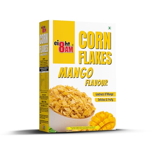 Image of 8AM Corn Flakes Mango 300 Gram, Golden Corns & Mango, No Cholesterol, Trans Fat, Iron & Calcium, Crunchy & Nutritious Whole Grain Breakfast Cereal