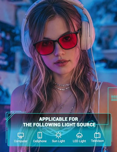 TIJN Sleep Glasses for 99.9% Blue Green Light Blocking Dual AR Coatings Red Lens for Computer Gaming Reduce Eyestrain, TR90