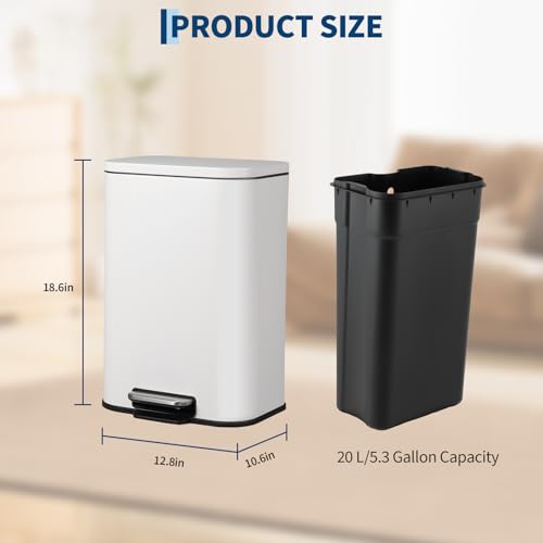 Caneca de basura rectangular 20L con pedal y tapa suave blanca miniatura 6