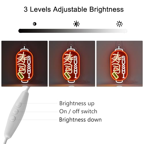 Image of Japanese Sushi Neon Sign，Japanese Food Wall Decor LED Light Sign | Neon Lights Hanging Wall Art Decoration for Japanese Restaurant Izakaya Bar Club Shop,USB Powered Dimmable, 16 * 7.8 inches