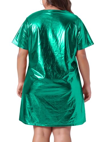 Image of Agnes Orinda Plus Size Dress for Women Metallic Round Neck Short Sleeve Party Clubwear Loose Mini T-Shirt Dress