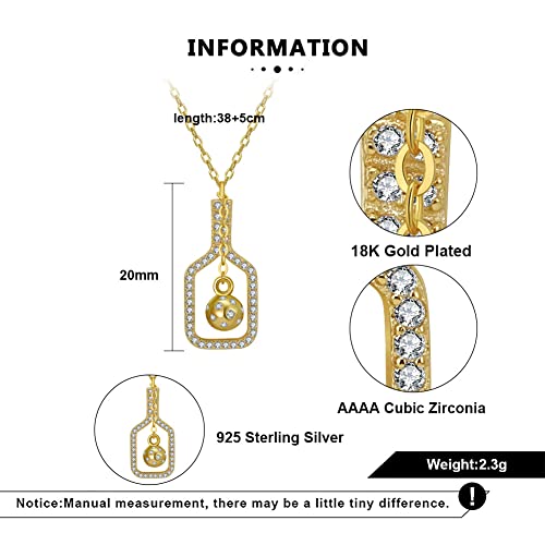 The Volley Plus Mini Gold Pickleball Necklace, Sterling Silver, Cubic Zirconia3
