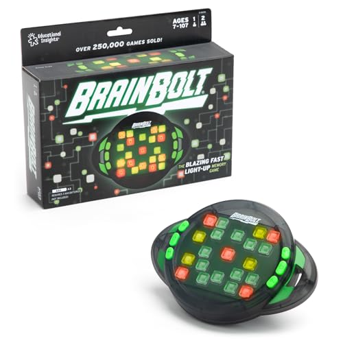 Learning Resources BrainBolt – Juego Electrónico de Memoria con Luces LED – Entrena Secuencias, Concentración y Agilidad Mental – Niños y Adultos 7+ Años