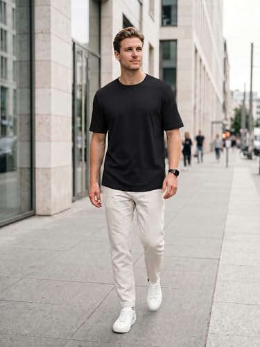 JEMLDL Men Black Tee Shirt Short Sleeve Crew Neck T Shirts Cotton Blend Casual Summer Tops Breathable Black S — view 3