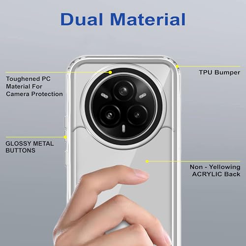 Image of amazon basics Back Case Cover for Realme 14 Pro Plus 5G | Compatible for Realme 14 Pro Plus 5G Back Case Cover | Case Cover with Camera Protection | (TPU + PC | Transparent)
