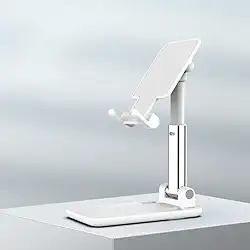 Suporte de telefone ajustável, ângulo e altura ajustável, adequado para desktop, suporte de telefone totalmente dobrável, compatível com todos os telefones celulares (branco)