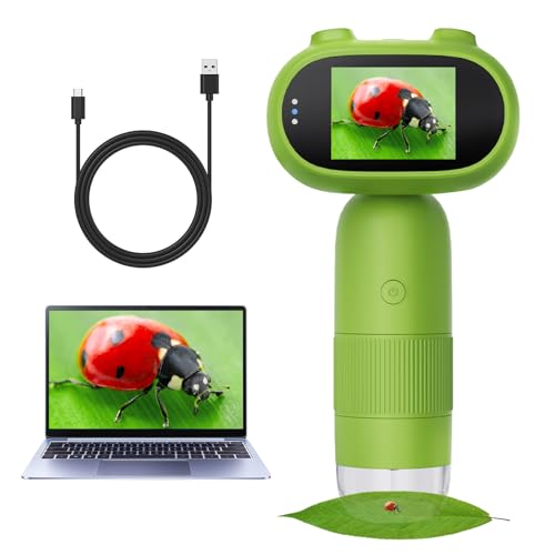 Microscope For Kids Microscope with 8 LEDs, 1000x Handheld Digital Microscopes, USB Miniscope Educational Science Toys With 2'' Inch Screen,Birthday Gifts For Age 3 4 5 6 7 8 9 10 11 12 Girls Boys