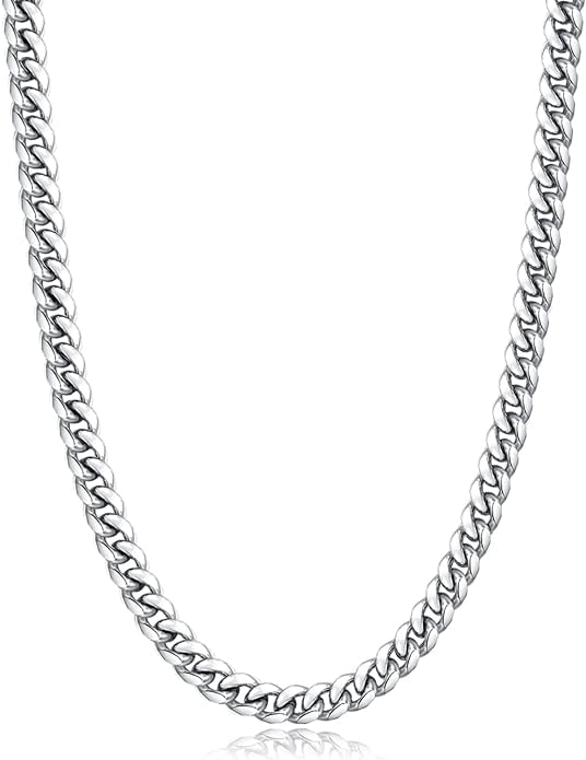 Men's Cuban Link Chain for Man Stylish Silver Necklace for men Waterproof Hypoallergenic Stainless Steel Anti Tarnish Waterproof Rust Resistant, Jewellery for mens Gifts for Boys -31-image-40