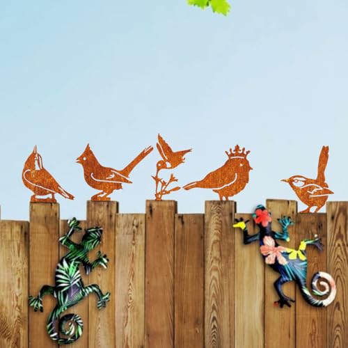 Alnicov 6PCS Rust Bird Garden Decoration Rust Stakes for Outdoor Metal Birds Garden Stake Tree Stake Rust Decoration with Screw for Garden Decoration - Image 4
