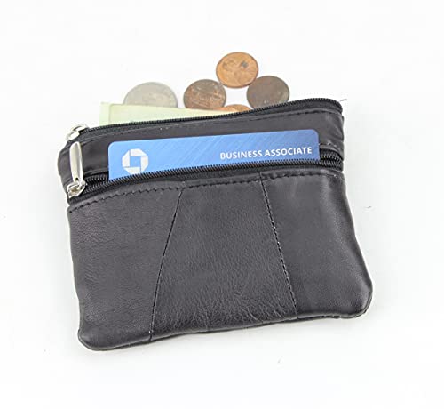 Leather Impressions Small Leather Deluxe Coin Purse For Men & Women, 2 Zipper Pouch, Money Wallet, Mini Case For Cash, Lightweight Card & Key Holder (Leather) #TOP1