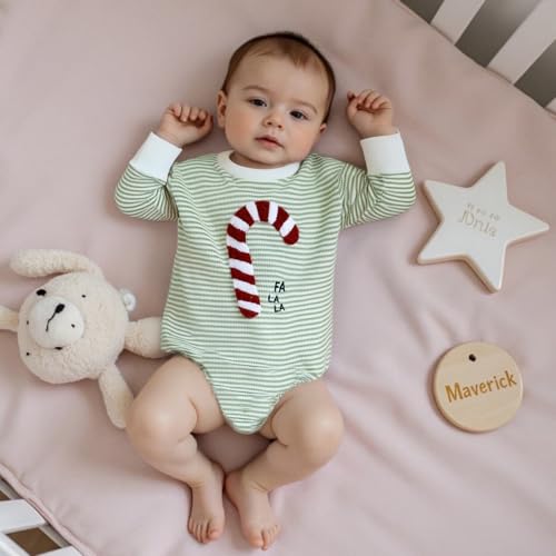 Baby Boy Girl Christmas Outfit Embroidery Striped Sweatshirt Romper Waffle Knit Long Sleeve Fall Bodysuit Jumpsuit4