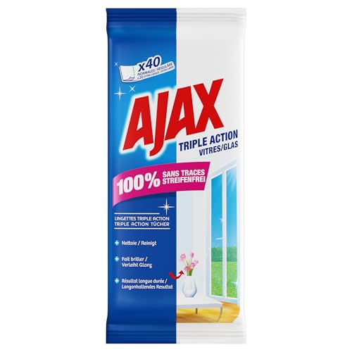 AJAX Triple Action Lingettes pour vitres carreaux miroirs et autres surfaces brillantes 40 Pièces - vue 2