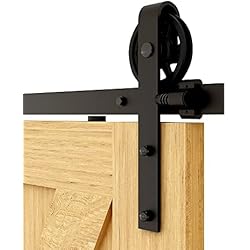 Herrajes Puertas Correderas 153cm Rieles Kit Puerta Corredera Negro para 1 Puerta Corredera Madera 76cm Ancho, Central Rueda J-forma