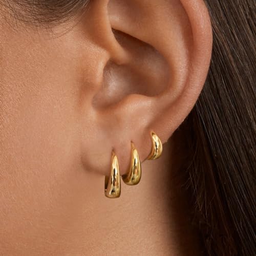 3 Pairs Gold Hoop Earrings for Women, 14K Gold Plated Chunky Earrings Set for Women, Huggie Hoop Earring3