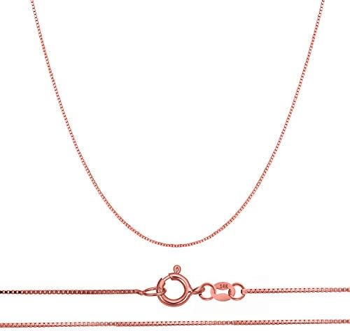 14K Gold Chain for Men & Women in Yellow, White, and Rose Gold | Solid Thin Box Chain Necklace with 0.45mm Thickness and Size 16-20 inches