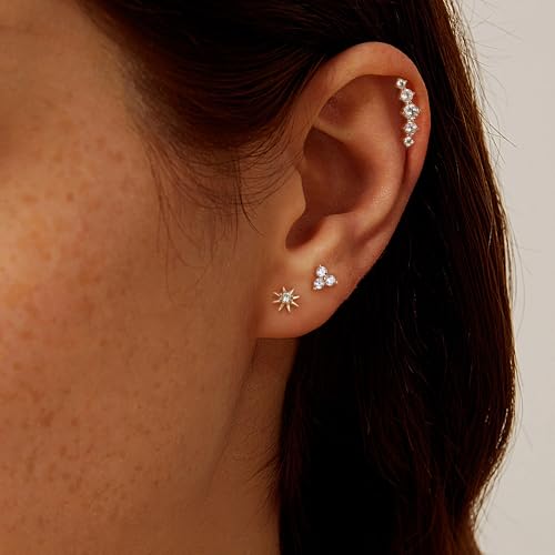 Dochais 14K Gold Plated Flat Back Earrings Studs - 925 Sterling Silver Hypoallergenic Cartilage Helix Tragus Small Screw Back for Multiple Piercing3