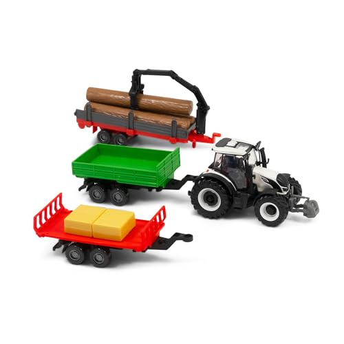 Bburago VALTRA M2Q TRACTOR with LOG TRUCK and 3 LOGS - Incredibly Detailed Die-Cast Replica Collectible Model Vehicle, Black - Image 2