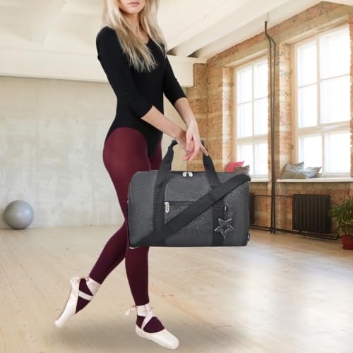 NGIL Super Star Duffle Bag for Dance, Sports, Ballet, Tumbling, and Gymnastic – Glitter Cheer with Shoulder Strap and Pockets (Glitter-Black, Large)2