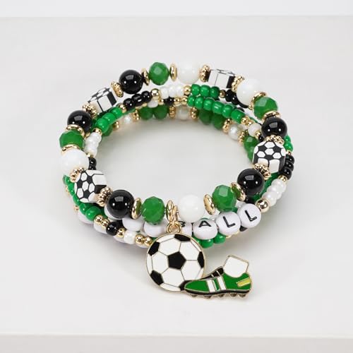 Image of Football Baseball Soccer Beaded Bracelets for Women Stackable Game Day Sports Theme Bracelet