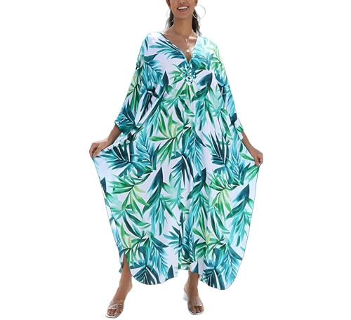 Image of KEYLORTING Plus Size Kaftan Dress Women, African Moo Moo Print Caftan, Batwing Dress, Beach Cover Up for Party and Loungewear