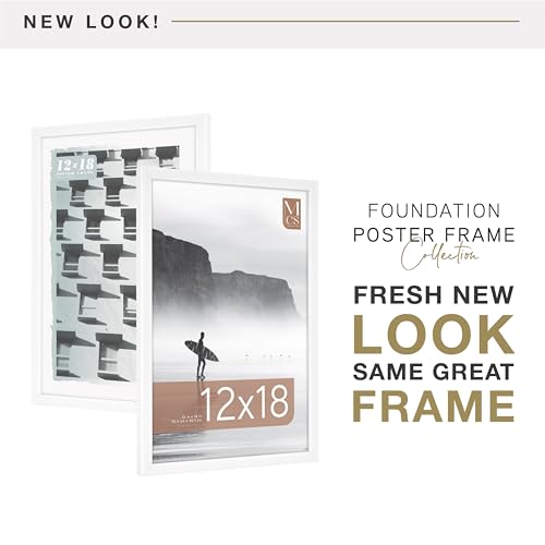 Image of MCS Foundation 12x18 Poster Frame Traditional White, Vertical & Horizontal Wall Hanging Large Picture Frame for Photos, Posters & Art Prints (1-Pack)